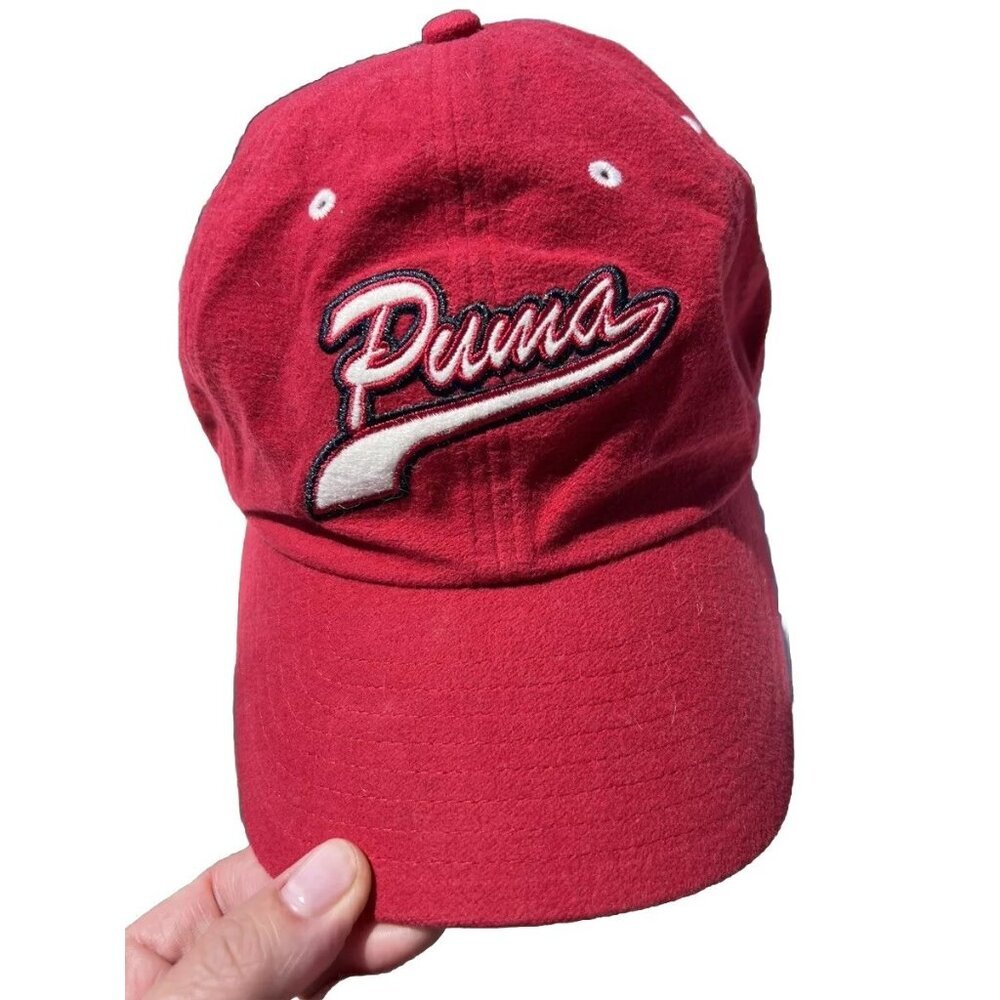 Vintage Y2K PUMA red baseball cap scripted logo snapback adjustable embroidered